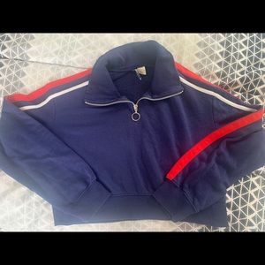 Navy Blue (w red and white stripes) crop pull over